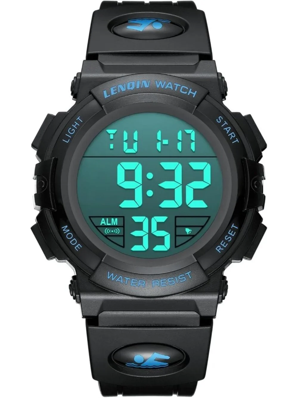 Men's Black And Blue Analog Quartz Waterproof Tactical Digital Alarm Wrist Watch